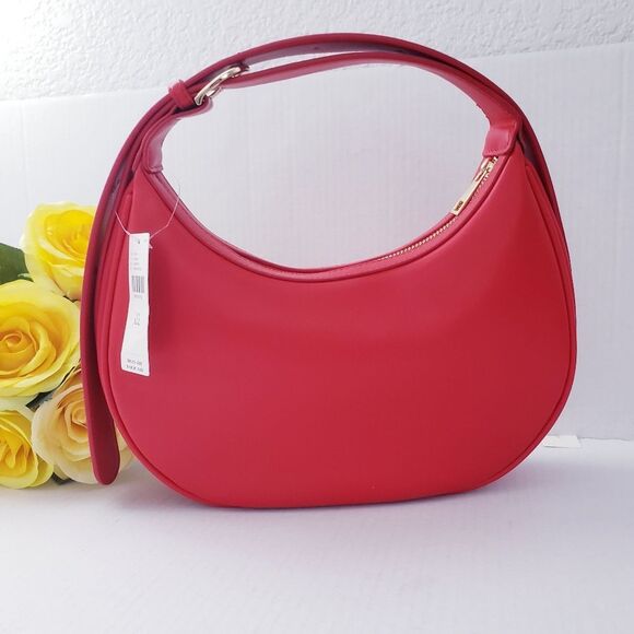 Anthropologie The Brea Faux Leather Shoulder / Crescent Shape Bag Coral NWT - Picture 4 of 10